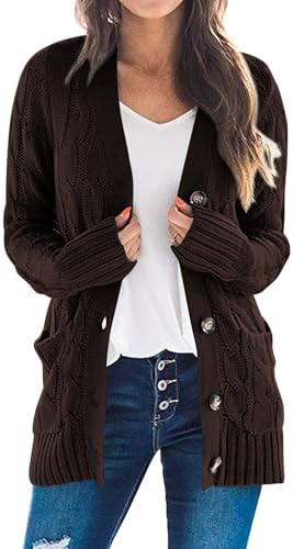 PRETTYGARDEN Women's Open Front Cardigan Sweaters Fall Fashion Button Down Cable Knit Chunky Winter Clothing Outerwear Coats