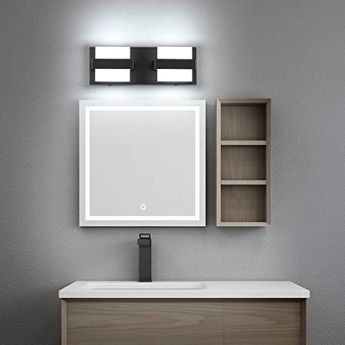 Image of SOLFART 2 Lights Black Bathroom Vanity Lights Over Mirror 12.6 Inch Modern LED Black Bathroom Lighting Fixtures Vanity Light 12.6 Inch White Light Non Dimmable