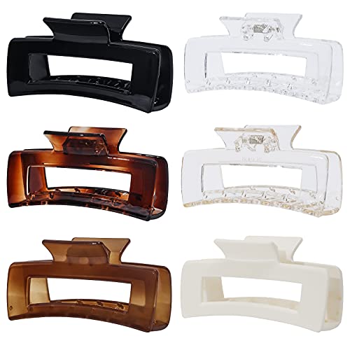 6 Pack Hair Claw Clips, 4.1 Inch Big Hair Clips, Non-slip Hair Claw Clips for Women, Large Claw Clips Rectangle Hair Styling Accessories, Square Jaw Hair Claws Acrylic Jumbo Claw Clip for Thick Hair