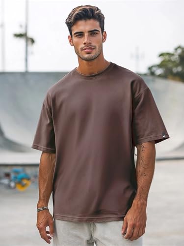 Image of Bewakoof Men's Solid Oversized Fit Half Sleeve Round Neck Cotton T-Shirt