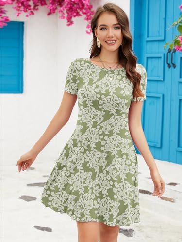 Image of KORSIS Summer Women's Dress Casual T-Shirt Short Sleeve Dresses Swing Flowy Beach Vacation Work Sundress with Pockets