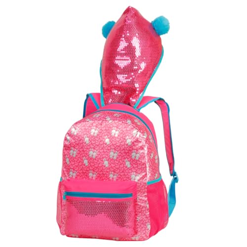Mochila Escolar Bolsa Infantil Feminina Menina Resistente Brilho Para Costas Com Capuz Brilhante Rosa