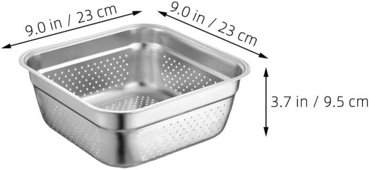 Zerodeko Fine Mesh Colander with Basin 9.05 Inch Square Stainless Steel Vegetable Fruit Drain Basket and Mixing Basin for Kitchen Washing and Food Straining