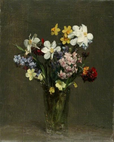 Pintura mural en lienzo de flores en un jarrón de Fantin-Latour para salón de 60x90cm