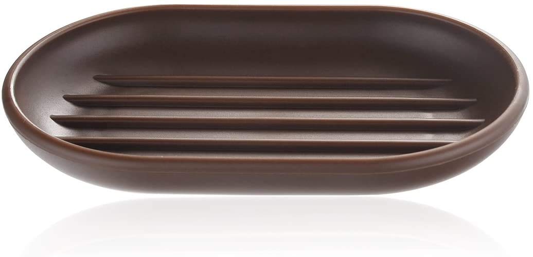 Set di 6 accessori da bagno in plastica di lusso, set di accessori da bagno, bottiglie per lozione, portaspazzolino per denti, portasapone, scopino per WC, bidone della spazzatura (marrone)