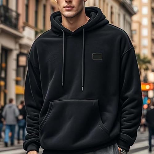 Fleece Hoodie Men Hooded Long Sleeve Shirts with Pocket Mens Trendy Solid Sweatshirts Hoodie Casual Fall Pullover2