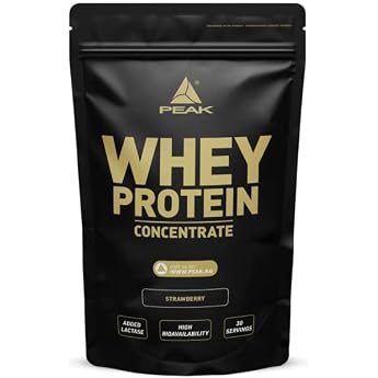 PEAK Whey Protein Concentrate - 900 g Strawberry Flavour I 30 Servings I Protein Source Ultra Filtered Whey Protein I No Added Sugar I Rich in EAAs I for Muscle Building