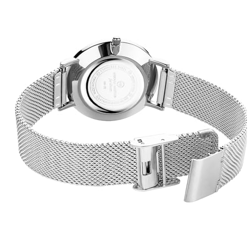 Image of HANNAH MARTIN Gold Watches for Women, 36mm Luxury Vintage Round Case, 220mm Stainless Steel Band, Analog Quartz Dress Watch 3ATM Water Resistant with Wristband Adjustment Tool