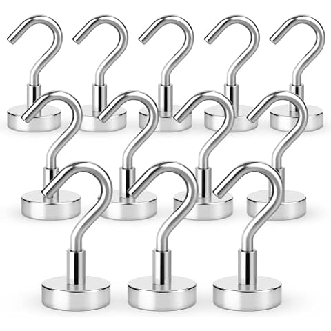 NileHome Magnetic Hooks Heavy Duty Neodymium Magnet Hooks for Hanging in Kitchen, Cruise, Classroom, Workplace, Office, and Garage 12 Packs Cover