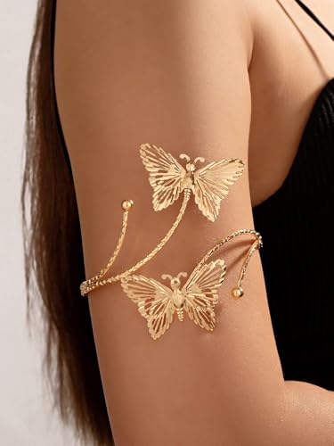 Gold Arm Cuff Bracelet Adjustable Upper Arm Cuff Bangle Butterfly Flower Bracelet Summer Beach Essentials Jewelry for Wome4