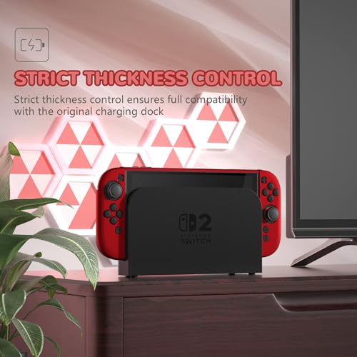 Image of PlayVital Hard Case for Nintendo Switch 2 with Extra Stand & Thumb Grip Caps | Split Design, Dockable Protective Full-Body Shell Cover for Nintendo Switch 2 | Solid Color Series (Scarlet Red)