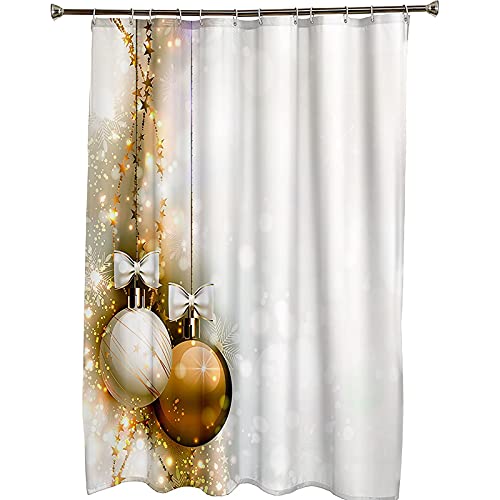 Rideau de douche polyester 165x180cm anti moisissure blanc et or avec crochet de fixation
