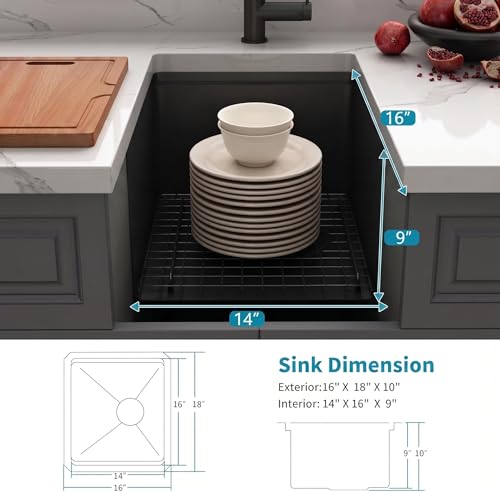 Kitsitchen Black Undermount Bar Sink,16 Guage T304 Stainless Steel Kitchen Sink, 16" X 18"X 10" Small Workstation Sinks With Accessories with Offset Drain Design,Used for Wet Bar & Prep Sinks by Kitsitchen - Used condition - Image 2