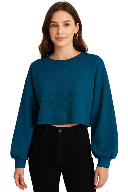 DTR FASHION Women’s Cotton Blend Solid Lining Solid Crop T-Shirt | Western T-Shirt for Women