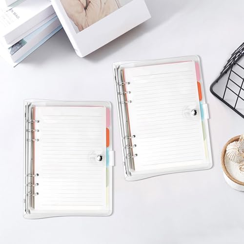 2 Stück Ringbuch A6 Ring Binder, Transparente Loose Binder Wasserdicht Ringbuch Ordner A6, Nachfüllbares Ringordner mit Druckknopf Notebook Schutz für Büro Schule Journal Buch