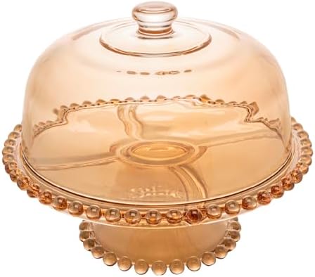 WOLFF - Prato para Bolo de Cristal com Pé e Tampa Âmbar Metalizad...