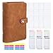 BYLaconic Classeur Budget A6, 6 Trous PU Cuir Budget Planner Couverture avec 12 PVC Enveloppe Budget / 12 Feuilles de Budget / 2 Autocollants D'étiquettes pour Stockage de Cartes - Marron