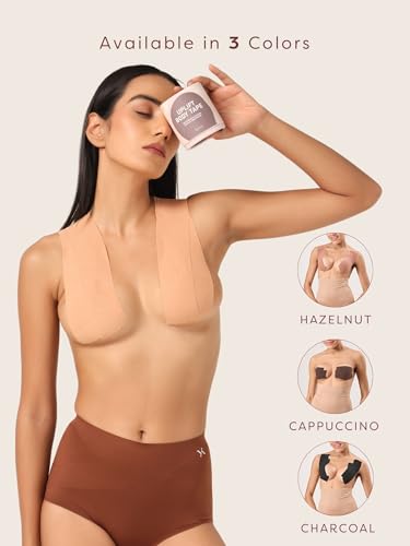 Image of Krvvy Uplift Body Tape Kit | Instant Lift & Shape Boob Tape | 5 Pairs of Disposable Nipple Pasties | Sweatproof | Strong Adhesive | All Bust Sizes | for Deep Necklines & Backless Outfits