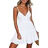 ECOWISH Womens V-Neck Spaghetti Strap Bowknot Backless Sleeveless Lace Mini Swing Skater Dress White Small