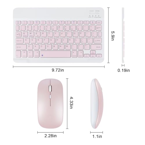 Image of Thanice Bluetooth Keyboard and Mouse Combo Ultra-Slim Portable Rechargeable Compact Wireless Mouse Keyboard Set for Pad /iPad Pro /iPad Mini /iPad Air Mac OS,Android Windows iOS and Above(Pink)