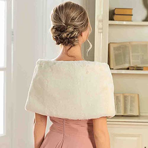 Faux Fur Shawl Wedding Beige Fur Wraps Shawls Sleeveless Bridal Fur Stole for Brides and Bridesmaids4