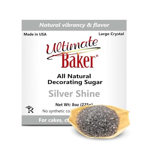 Ultimate Baker Decorating Sugar - All Natural Colored Sugar for Cake Decorating, Cupcakes, Cookies, Baking & Icing Topping, Large Crystal (8oz, Silver)