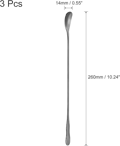 Miniatura 2 de uxcell Cuchara de mango largo, 3 cucharas de helado de 10.24 pulgadas, cucharas de acero inoxidable para mezclar, beber, café (negro)