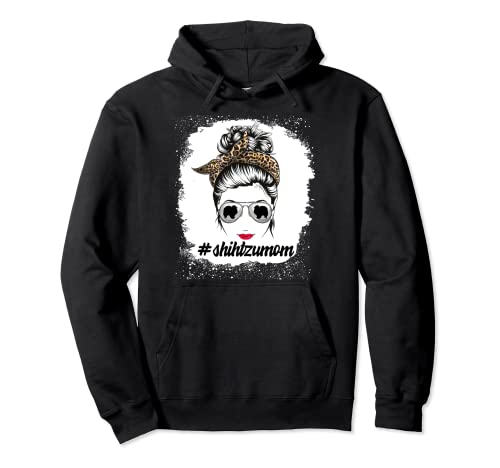 Shih Tzu Dog Mom Bleached Messy Bun Leopard Women Pet Lover Sudadera con Capucha