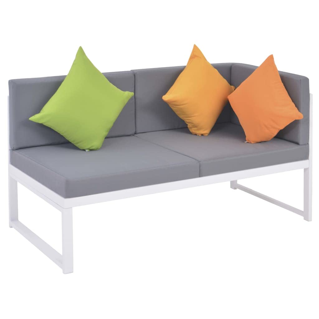 Zestaw mebli ogrodowych 4-częściowy zestaw poduszek aluminiowych WPC | Sofa 2-osobowa bez podłokietników, narożnik, stolik kawowy, 5 poduszek na siedzisko