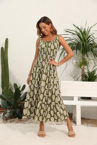 Image of OSTOO Women's 2026 Summer Boho Floral Print Tiered Casual Flowy Long Maxi Dress