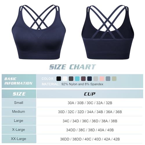 Image of WOYYHO Cross Back Sports Bra for Women Padded Medium Support Workout Bra | 3 Pack, Strappy, Removable Pads, Soft, Spaghetti Strap, Moisture-Wicking, Seamless, for Athletic Yoga Gym Fitness Daily