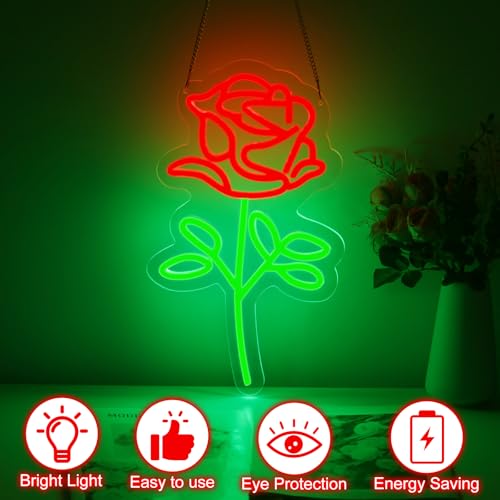 Image of Red Rose Flowers LED Neon Lighted Sign Acrylic Back Panel Logo Neon Sign USB Dimmer Switch For Home Living Room Flowers Store Party Wedding Wall Art Decor Night Lamps Singboards LED Signs, 15.7 inchx9.1 inch