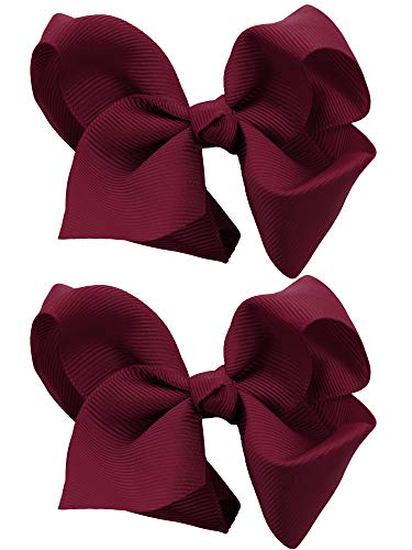 NYFASHION101 Toddlers Girls Smooth Grosgrain Ribbon Bow Alligator Clip Burgundy