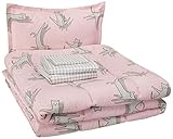 AmazonBasics Easy Care Super Soft Microfiber Kid's Bed-in-a-Bag Bedding Set - Twin, Pink Cats