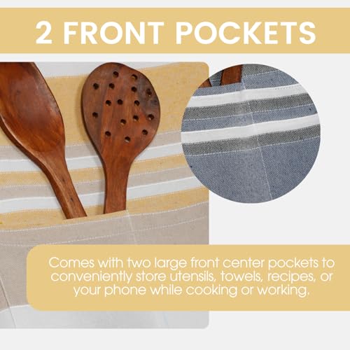 Image of Unisex Cooking Aprons | Waterproof Apron | Striped Design with 2 Front Pockets & Adjustable Neck Strap | Durable, Oil & Stain Resistant | Chef Apron for Cooking