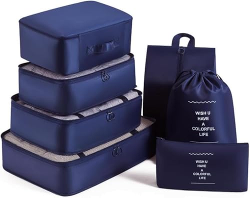 Image of Styleys Travel Packing Cubes Set of 7 with Shoe Bag, Navy Blue, S11003