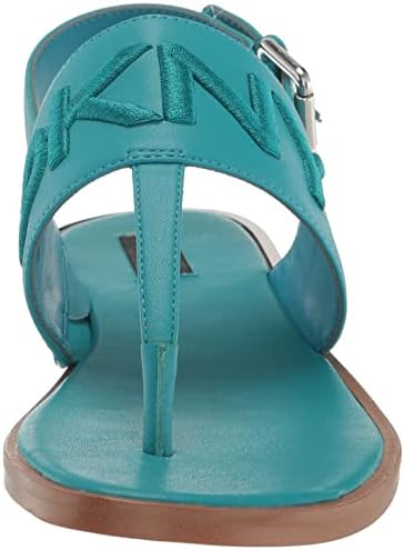 DKNY Women's Flat Buckled Sling Back Logo Sandal Heeled, Turquoise, 7 | Image 1