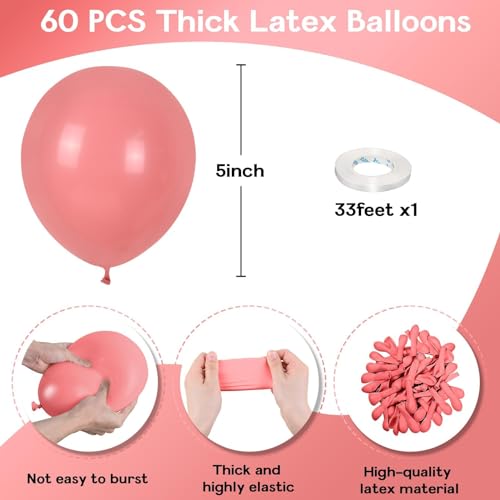 Image of Jobkoo Dusty Pink Balloons 5 Inch, 60 Pcs Small Vintage Pink Balloon Boho Dusty Rose Latex Balloons 5'' Mini Matte Retro Blush Mauve Helium Balloons for Birthday Wedding Baby Shower Party Decorations