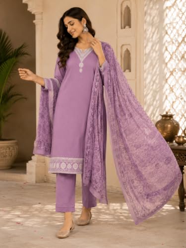 Image of KD Women Embroidery Rayon Kurta Pant Set with Dupatta | Kurta Set for Women | Daily Office & Festive Traditional | Stylish Kurti Pant Set with Dupatta
