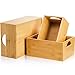 DEAYOU 3 Pack Bamboo Storage Bin, Bamboo Storage Box Crate, Natural Nesting Organizer, Stackable Cubby Basket Container Holder with Handle for Display, Book, Toy, Snack, Decor, Modular Open, 3 Sizes