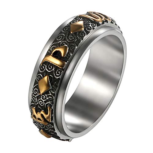 JewelryWe Anillo de hombre tibetano de acero inoxidable El Tibet Spinner Om Mani Padme Hum Bands Budista Girable, Acero inoxidable