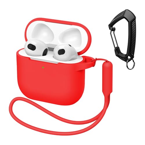 MATEPROX Coque en Silicone Compatible avec AirPods 4, avec Porte-clés & Lanière, Protection Antichoc Coque pour AirPods 4th Generation 2024-Rouge product image