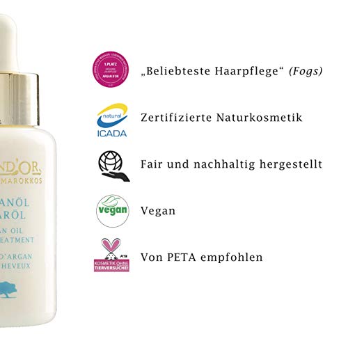 ARGAND'OR Biologische arganolie, haarolie voor droog haar, 50 ml, versterkt het haar en werkt gespleten haarpunten tegen voor elasticiteit, soepelheid en natuurlijke glans, veganistisch - Image 4