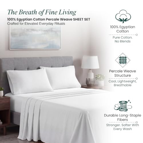 100% Cotton Percale Twin Sheet Set 2 Sheets and 2 Pillowcases White by BlissBay Weave - Used condition - Image 2