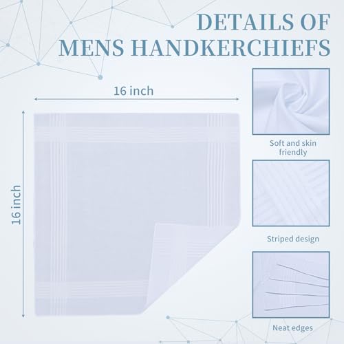 Ygreato Men\'s Handkerchiefs 16 inches, 100% Cotton Handkerchiefs for Men, 12 Pack Soft White Hankies for Men - Thumbnail 3