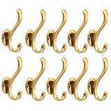 khtumeware 10 Pack Brushed Gold Coat Hooks Wall Mount Heavy Duty Utility Retro Double Hooks for Hanging Coats,Hat, Towel, Key, Robe, Scarf, Bag, Cap (Brushed Gold)