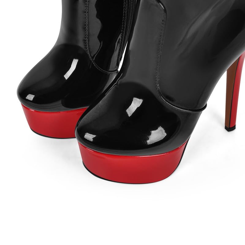 blingqueen Stivali con plateau elasticizzati, al ginocchio, con tacco alto, laccati