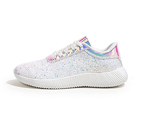 Image of BELOS Women's Glitter Shoes Sparkly Lightweight Metallic Sequins Tennis Shoes Casual Retro Braided Walking Shoes