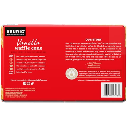 Image of Community Coffee Vanilla Waffle Cone 60 Count Coffee Pods, Ice Cream Flavored, Compatible with Keurig 2.0 K-Cup Brewers, 60 Count (Pack of 1)