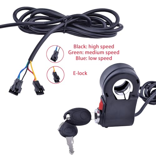 Image of Universal 3 Speed Switch 12V-96V Key Ignition for Ebike 5 Wires Ebike Key Ignition 22mm 7 /8in Handlebar Switch Shift Electric Bike Ignition Key Replacement Electric 3 Speed Module Switch Shift
